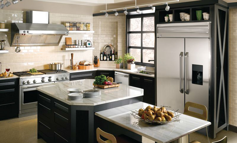 Kitchen island with custom cabinetry and seating